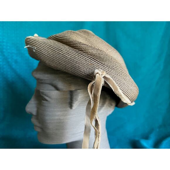 hat straw beret gray pearl detail - Picture 3 of 8